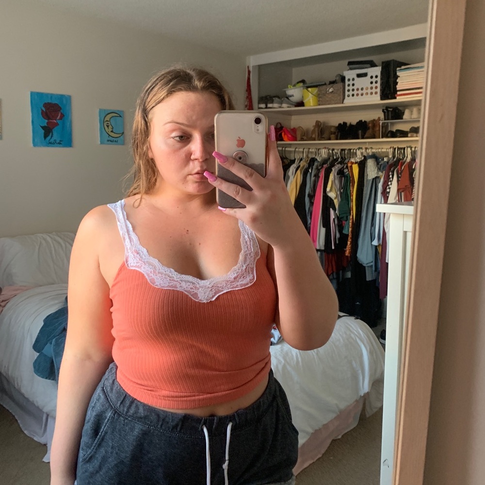 Peach tank top with lace straps
